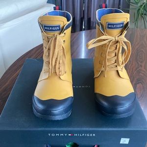 Tommy Hilfiger 7 Toniee Rain Boots yellow Lace Waterproof Snow Pull On Robber